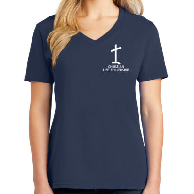 Womens V-Neck - CLF Church - White Print Thumbnail